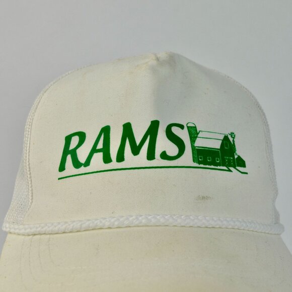 Vintage Rams White Green Barn Farming Hat Trucker Braided - Picture 2 of 7